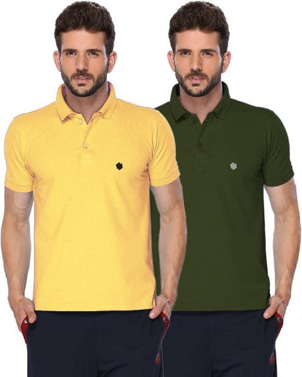 ONN Men's Cotton Polo T-Shirt (Pack of 2) in Solid Lemon-Olive colours - GottaGo.in