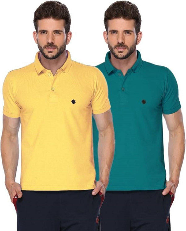 ONN Men's Cotton Polo T-Shirt (Pack of 2) in Solid Lemon-Peacock Blue colours - GottaGo.in