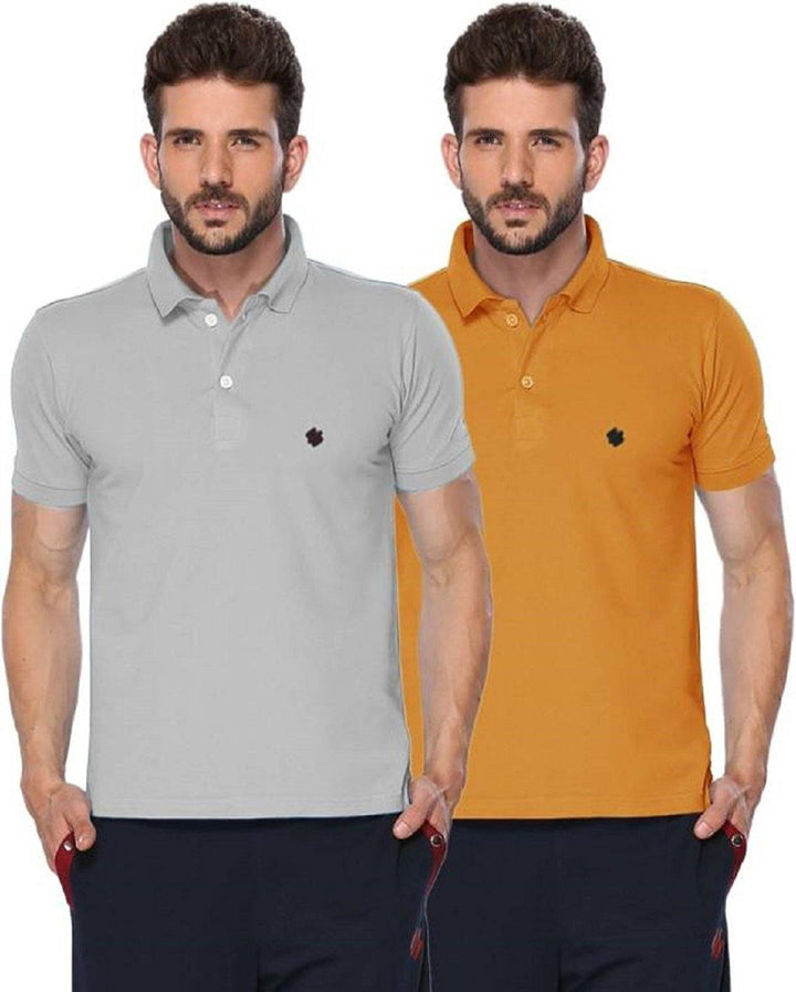 ONN Men's Cotton Polo T-Shirt (Pack of 2) in Solid Grey Melange-Mustard colours - GottaGo.in