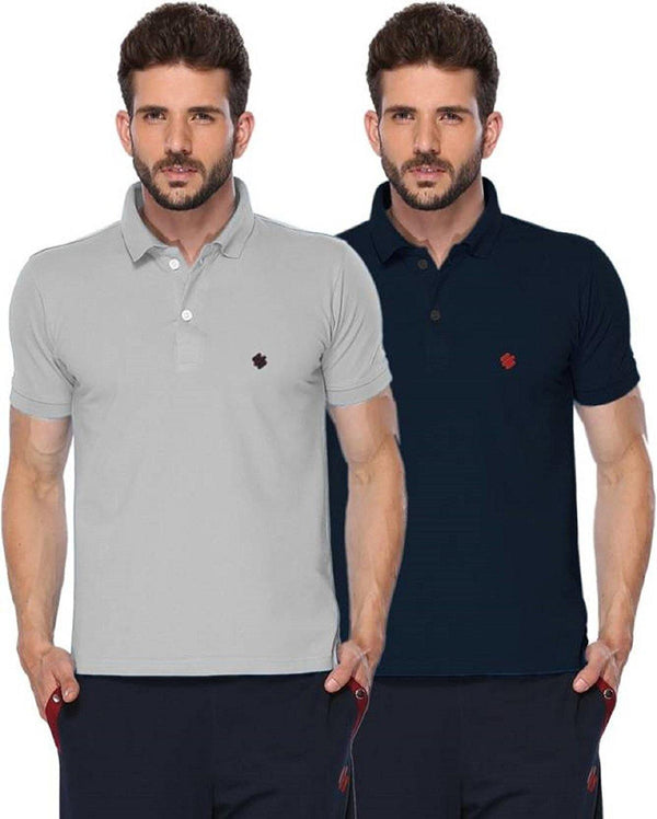 ONN Men's Cotton Polo T-Shirt (Pack of 2) in Solid Grey Melange-Navy Blue colours - GottaGo.in