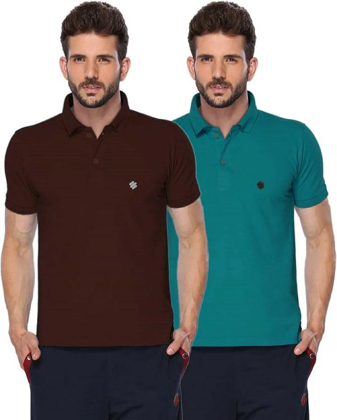 ONN Men's Cotton Polo T-Shirt (Pack of 2) in Solid Coffee-Peacock Blue colours - GottaGo.in
