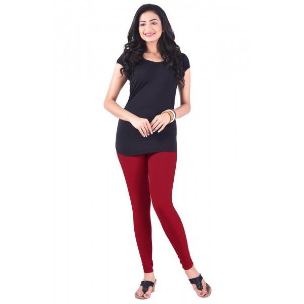 Indian Women Maroon High Quality Leggings Solid Churidar Free Size Yoga  Pants | eBay