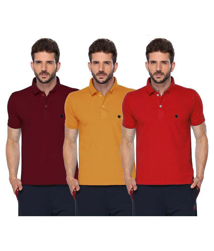 ONN Men's Cotton Polo T-Shirt (Pack of 3) in Solid Mustard-Maroon-Red colours - GottaGo.in