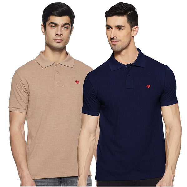 ONN Men's Cotton Polo T-Shirt (Pack of 2) in Solid Airforce Blue-Camel colours - GottaGo.in