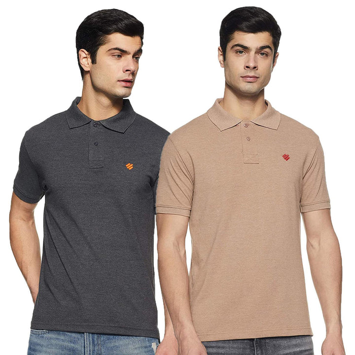 ONN Men's Cotton Polo T-Shirt (Pack of 2) in Solid Black Melange-Camel colours - GottaGo.in