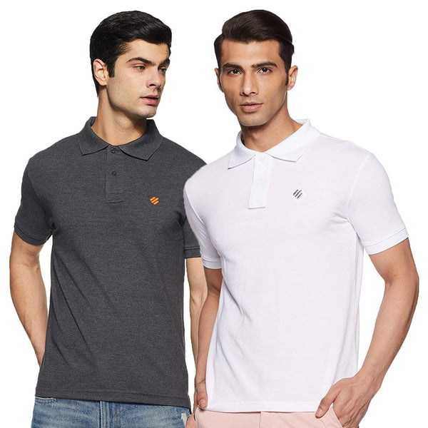 ONN Men's Cotton Polo T-Shirt (Pack of 2) in Solid Black Melange-White colours - GottaGo.in