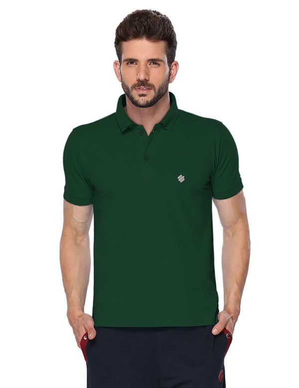 ONN Men's Cotton Polo T-Shirt in Solid Bottle Green colour - GottaGo.in