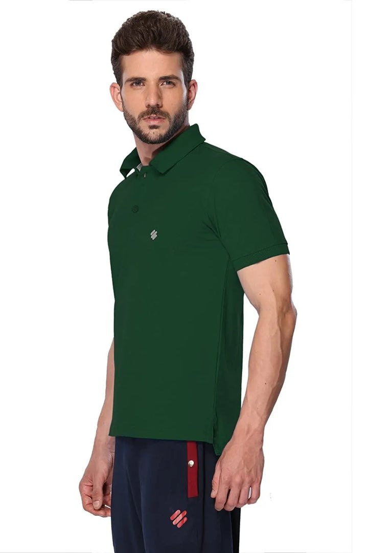 ONN Men's Cotton Polo T-Shirt in Solid Bottle Green colour - GottaGo.in