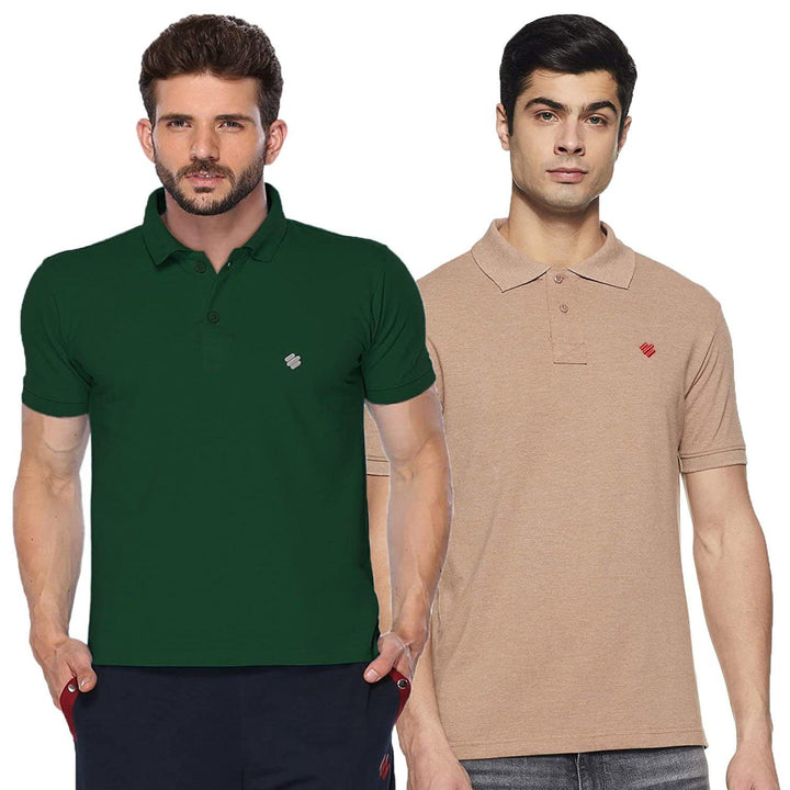 ONN Men's Cotton Polo T-Shirt (Pack of 2) in Solid Bottle Green-Camel colours - GottaGo.in