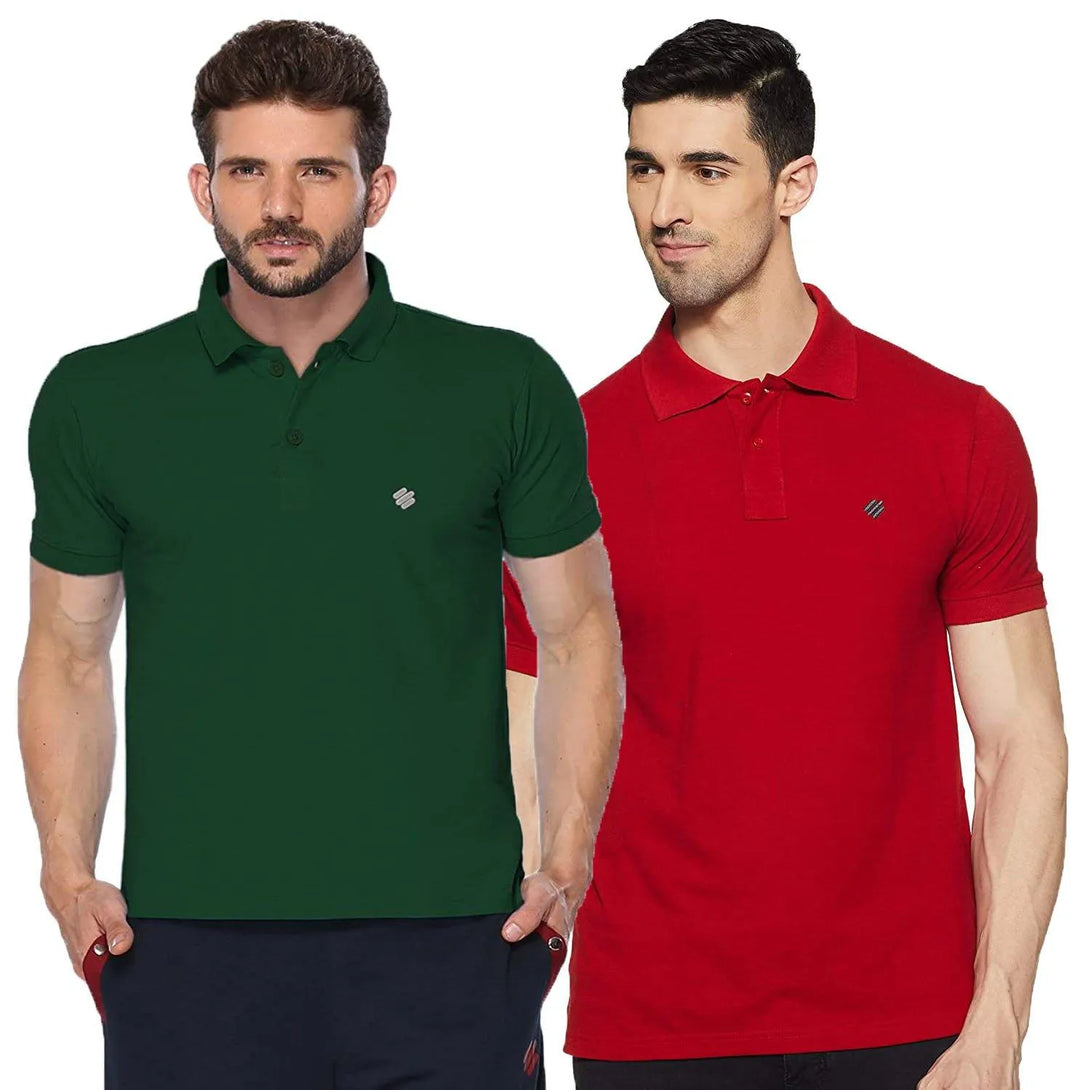 ONN Men's Cotton Polo T-Shirt (Pack of 2) in Solid Bottle Green-Red colours - GottaGo.in