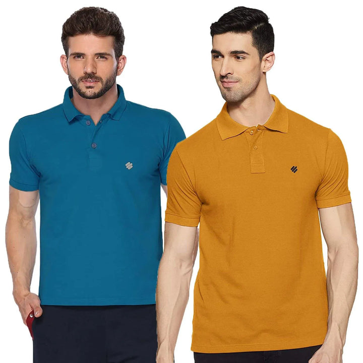 ONN Men's Cotton Polo T-Shirt (Pack of 2) in Solid Bright Blue-Mustard colours - GottaGo.in