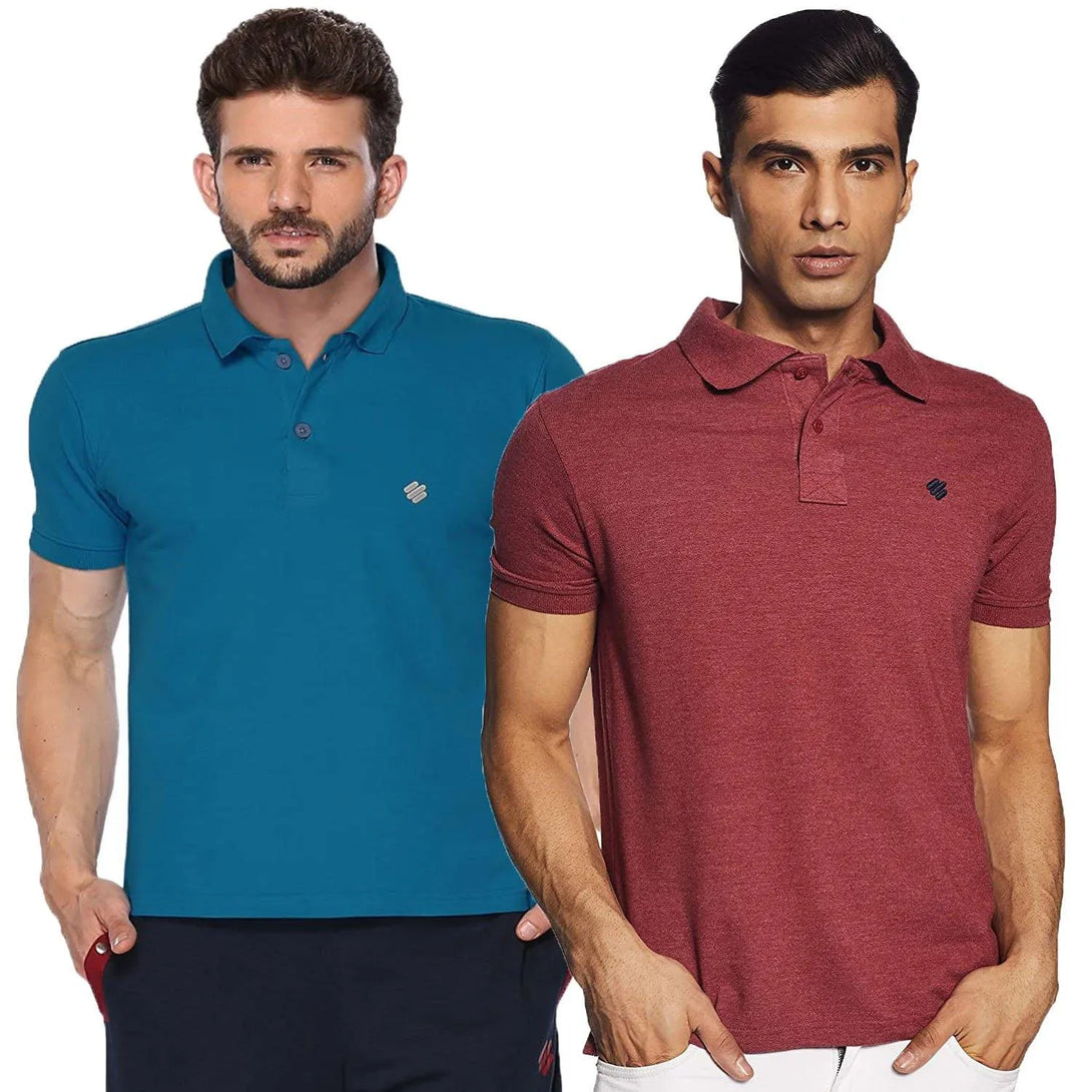 ONN Men's Cotton Polo T-Shirt (Pack of 2) in Solid Bright Blue-Wine colours - GottaGo.in
