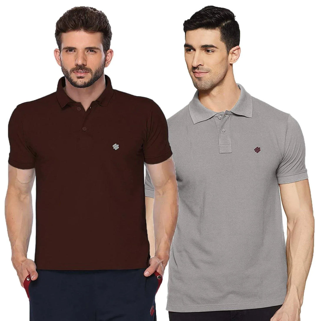 ONN Men's Cotton Polo T-Shirt (Pack of 2) in Solid Coffee-Grey Melange colours - GottaGo.in