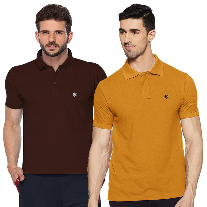 ONN Men's Cotton Polo T-Shirt (Pack of 2) in Solid Coffee-Mustard colours - GottaGo.in