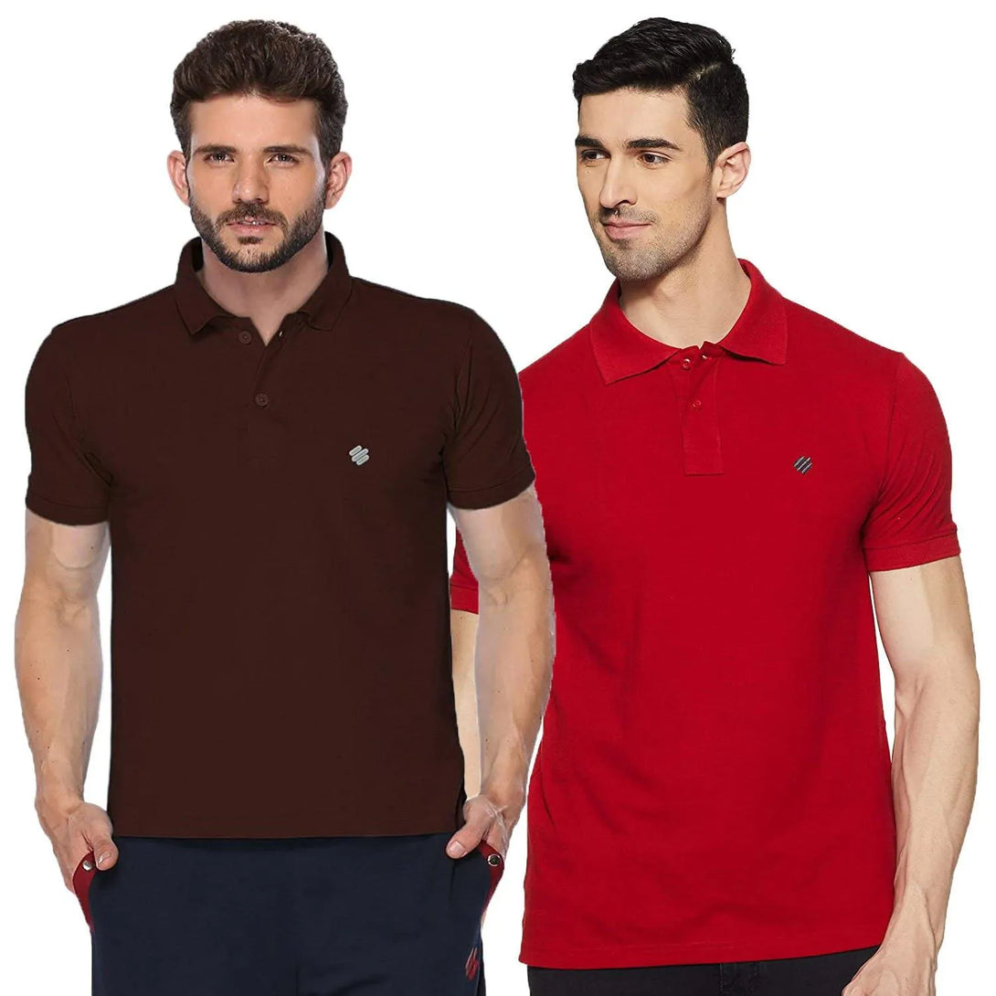 ONN Men's Cotton Polo T-Shirt (Pack of 2) in Solid Coffee-Red colours - GottaGo.in