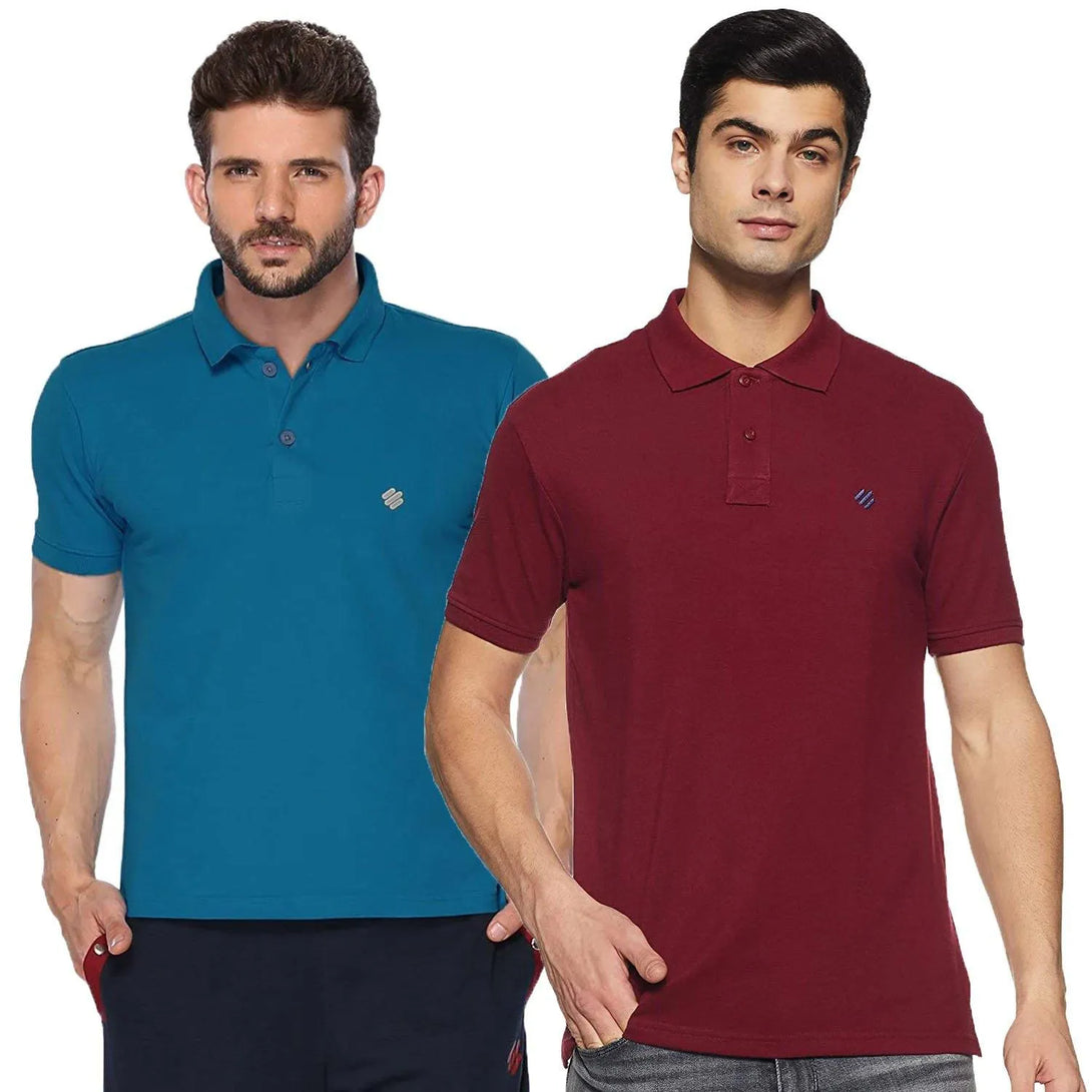 ONN Men's Cotton Polo T-Shirt (Pack of 2) in Solid Bright Blue-Maroon colours - GottaGo.in