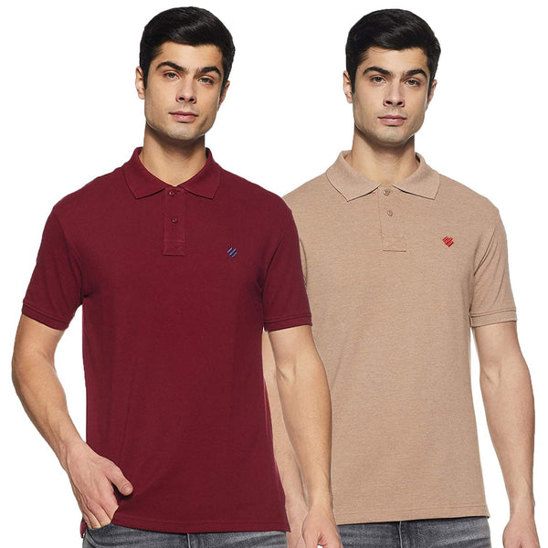 ONN Men's Cotton Polo T-Shirt (Pack of 2) in Solid Camel-Maroon colours - GottaGo.in
