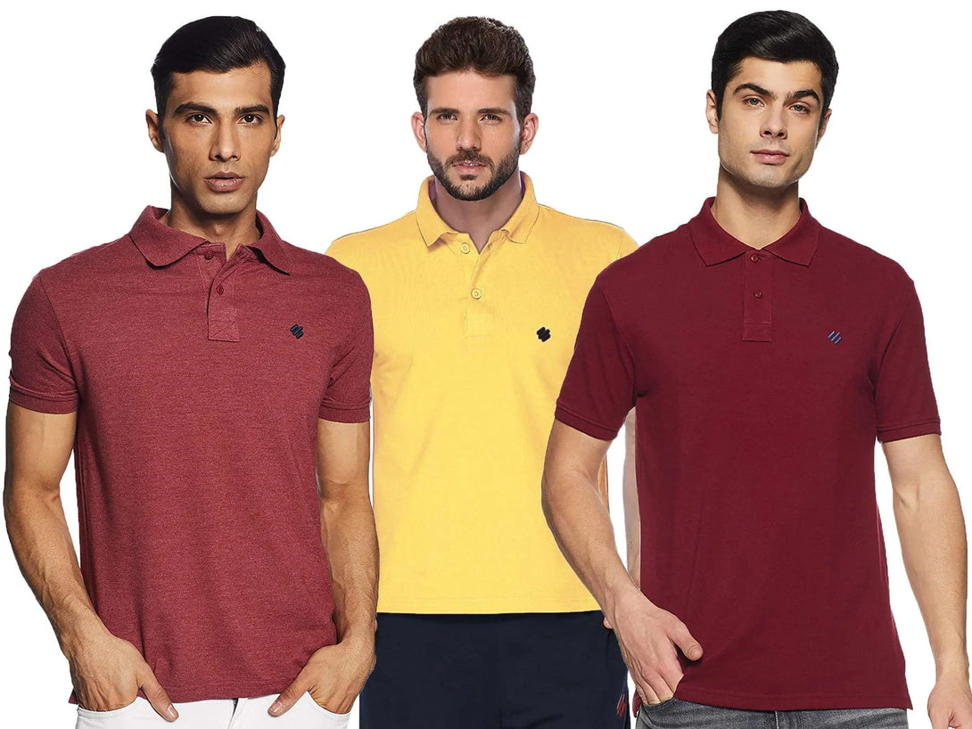 ONN Men's Cotton Polo T-Shirt (Pack of 3) in Solid Wine-Lemon-Maroon colours - GottaGo.in