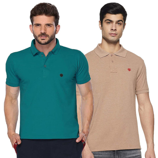 ONN Men's Cotton Polo T-Shirt (Pack of 2) in Solid Camel-Peacock Blue colours - GottaGo.in
