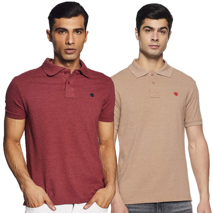 ONN Men's Cotton Polo T-Shirt (Pack of 2) in Solid Camel-Wine colours - GottaGo.in