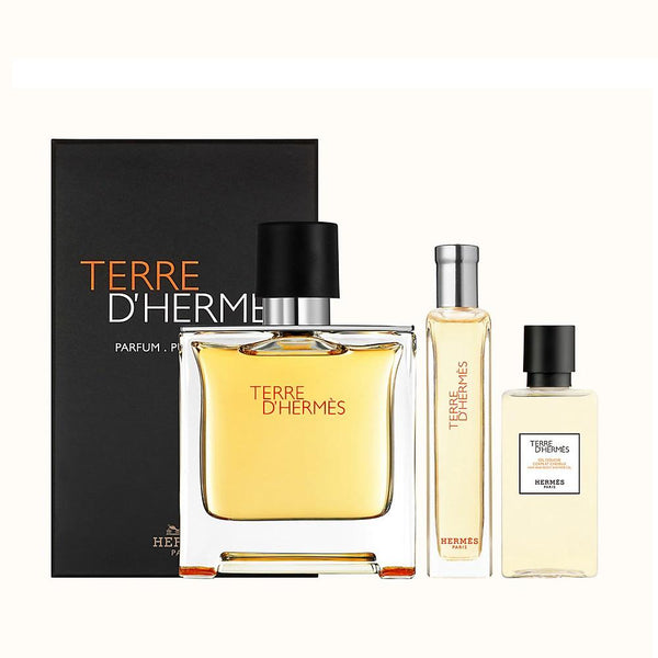 Terre D'Hermes Parfum + Miniature Perfume + Shower Gel Gift Set for Men