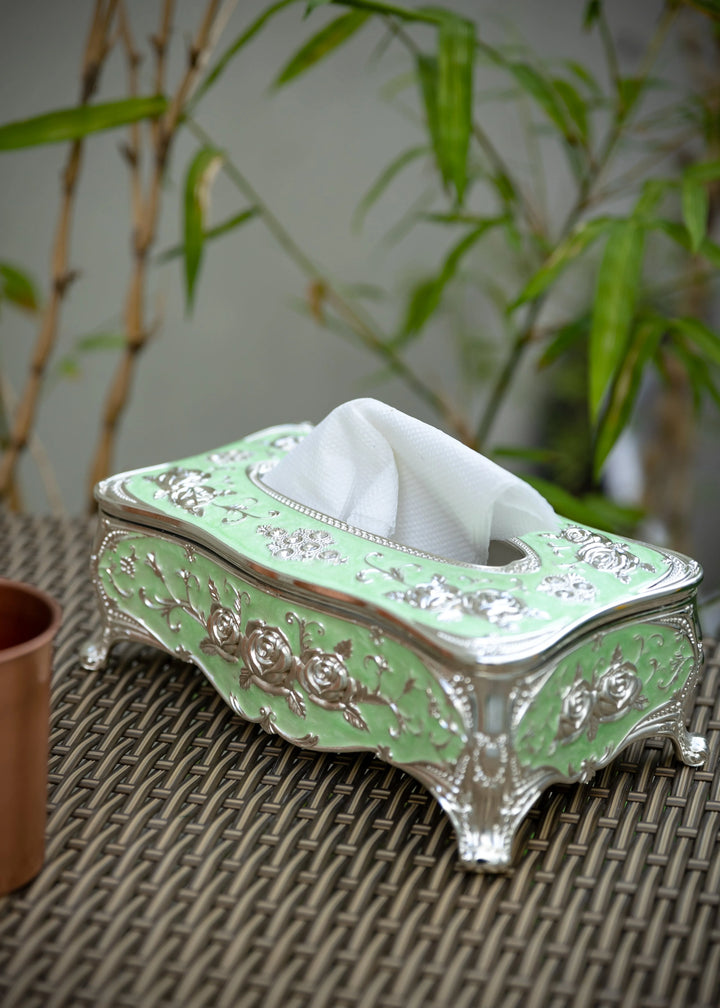 Decorative Vinatge Tissue Box - Green Daylily - GottaGo.in