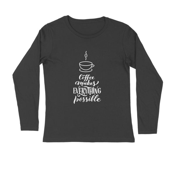 Coffee Lover Typography Round Neck Full Sleeves T-shirt for Men