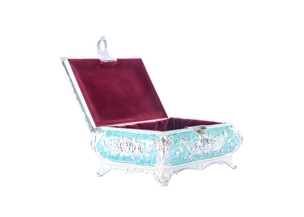 Metal Decorative Vintage Jewelry Box - Blue carnations - GottaGo.in