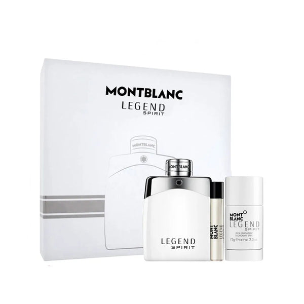 Mont Blanc Legend Spirit Gift Set For Men - 100ml EDT + 10ml Travel Spray + Deo Stick - GottaGo.in