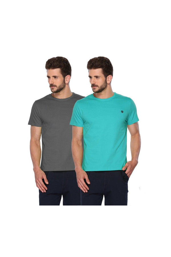 ONN Men's Round Neck T-Shirt (Pack of 2) in Solid Grey Melange-Sea Green colours - GottaGo.in