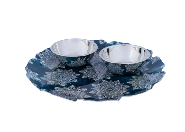 Printed Metal Platter Dish With Bowls - GottaGo.in