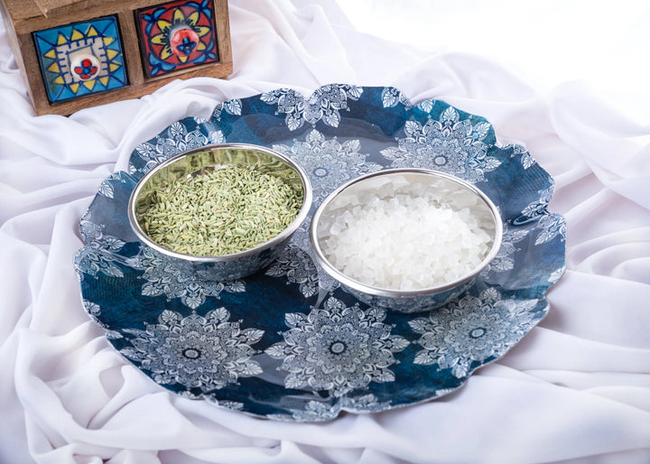Printed Metal Platter Dish With Bowls - GottaGo.in