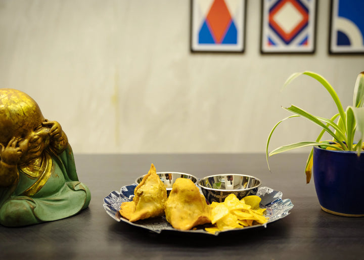 Printed Metal Platter Dish With Bowls - GottaGo.in